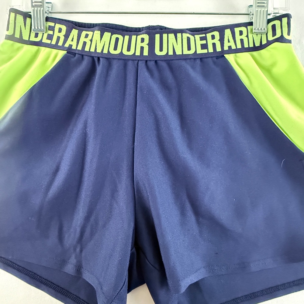 Under Armour Shorts Women‎ Small  Blue Neon Green HeatGear Athletic Running